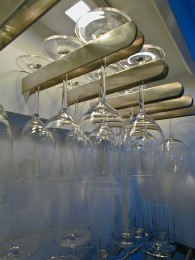 Detail custom glass racks in pantry